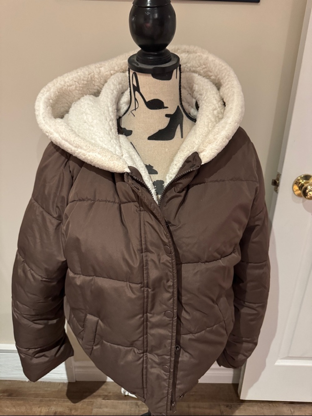 Bluenotes Brown Puffer Jacket with Cream Sherpa Hood